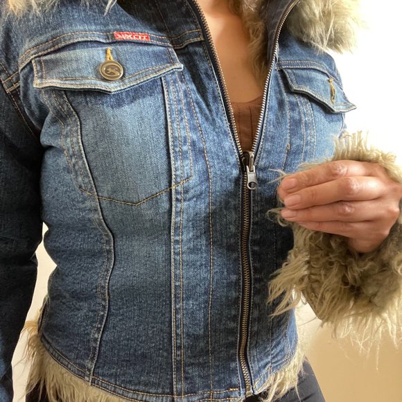 Reversible Y2K Faux Fur Denim Jacket -M- - Picture 11 of 16